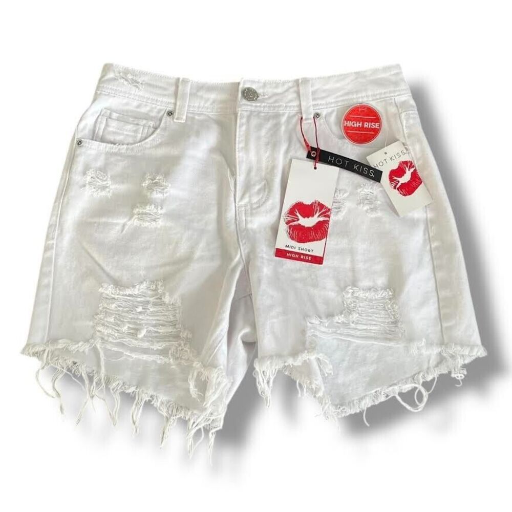 Hot Kiss Jean Shorts Women's Jr Sz 9 White Jorts Mid Rise Distressed Mid…